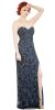 Strapless Floral Beads & Sequins Long Formal Prom Dress in Navy